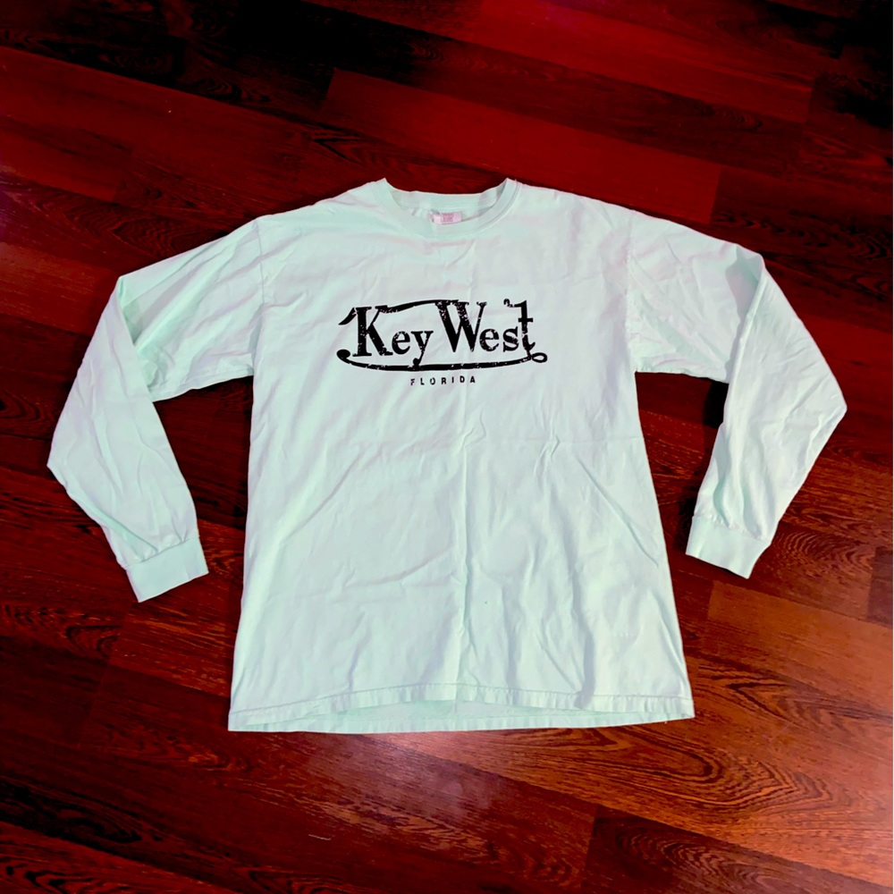 Comfort Colors Aqua/Teal Screen Printed Key West Long Sleeve Large